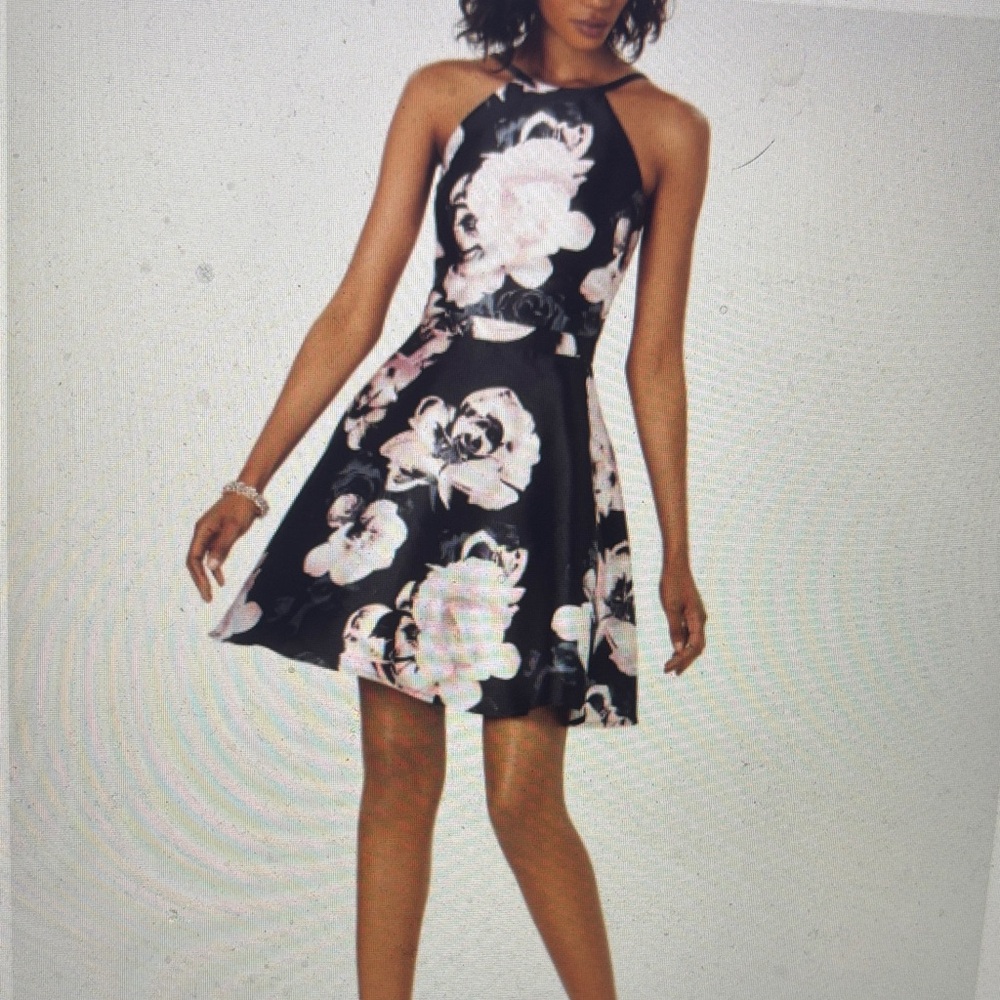 Xscape Black and Pink Floral Mini Dress